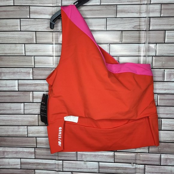 NWT New Balance STAUD Performance CROP‎ TOP Large Red Pink Color Block Fitness - Picture 4 of 15